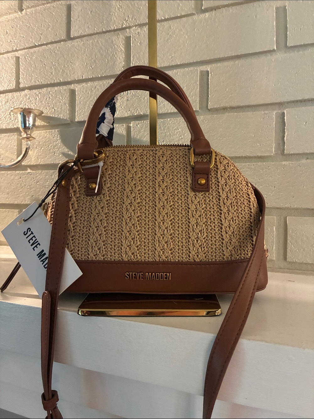 Steve Madden Tan Woven Style Dome Satchel Crossbody